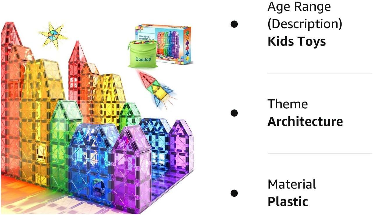 Magnetic Tiles Kids Toys STEM Magnet Toys for Toddler Magnetic Blocks Building Toys Preschool Learning Sensory Montessori Toys for 3+ Year Old Boys and Girls, Safe Creativity Toddler Kids Toys - Image 9