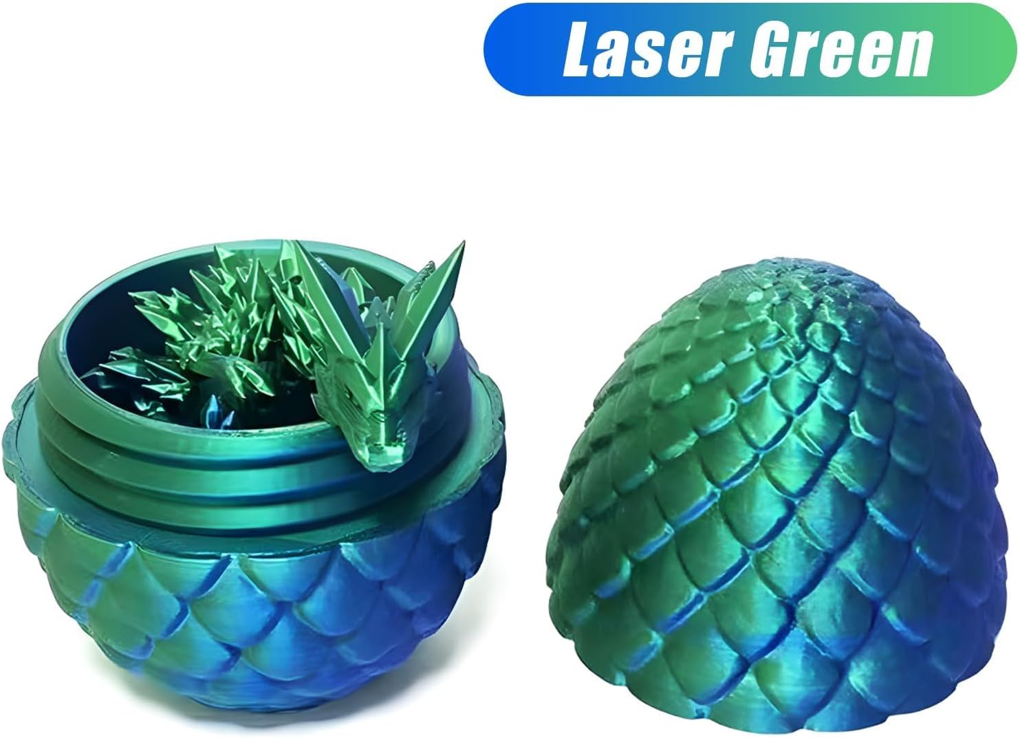 3D Printed Dragon in Egg, Dragon Eggs with Dragon Inside for Boys Kids Home Decor,Executive Articulated Crystal Dragon Fidget Desk Toys (Green) - Image 2