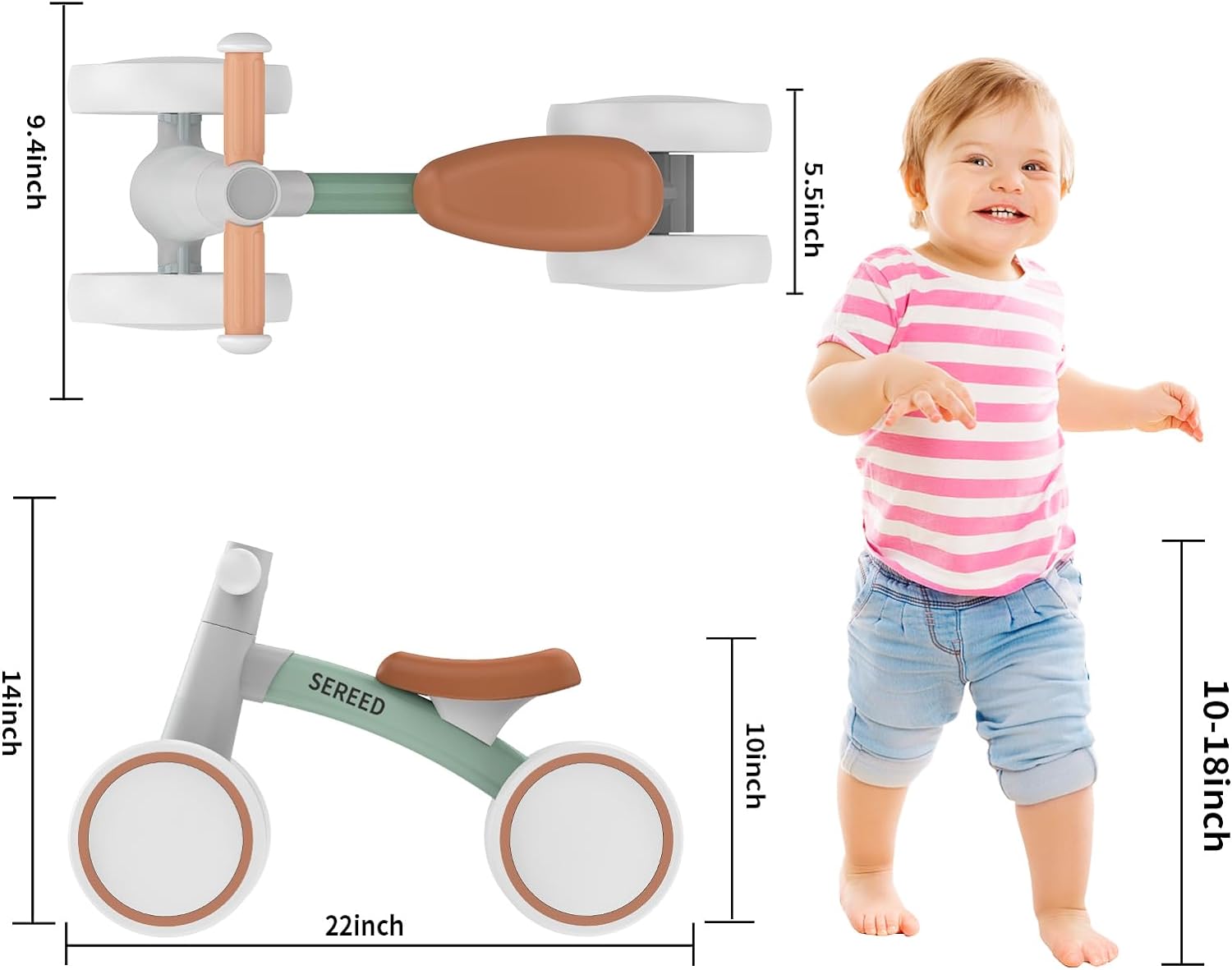 SEREED Baby Balance Bike for 1 Year Old Boys Girls 12-24 Month Toddler Balance Bike, 4 Wheels Toddler First Bike, First Birthday Gifts - Image 2