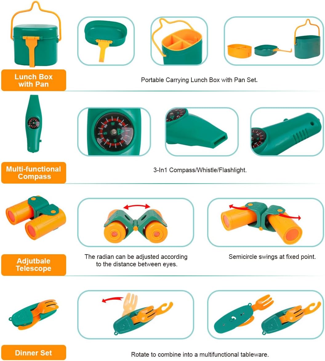 Meland Kids Camping Set with Tent - Toddler Toys for Boys with Campfire, Camping Toys for Kids Indoor Outdoor Pretend Play, Gift Idea for Boys Age 3,4,5,6 Year Old Birthday Christmas (Green) - Image 4