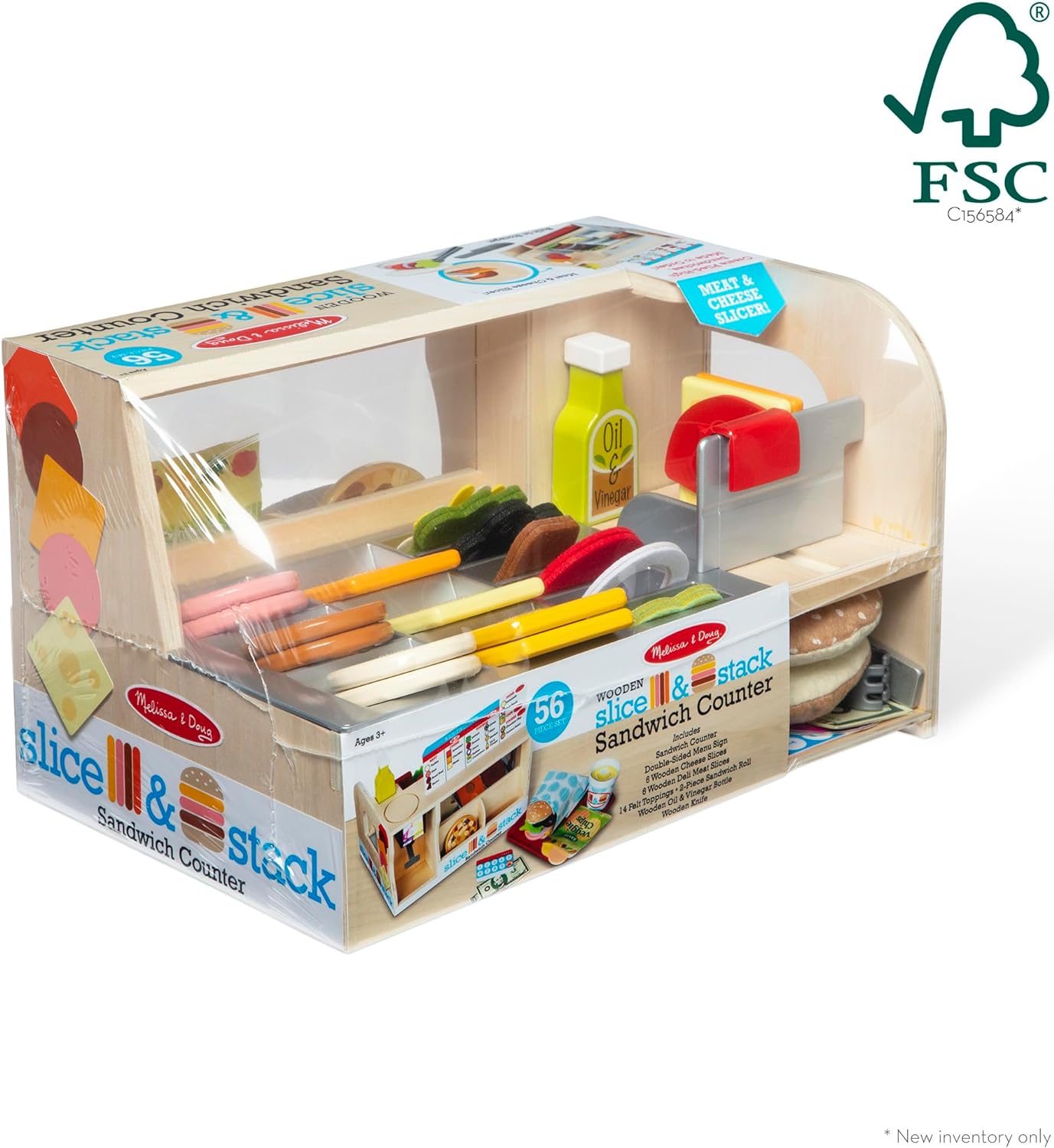Melissa & Doug Wooden Slice & Stack Sandwich Counter with Deli Slicer – 56-Piece Pretend Play Wooden Food Toys, Kitchen Food Set For Toddlers And Kids Ages 3+ - Image 4