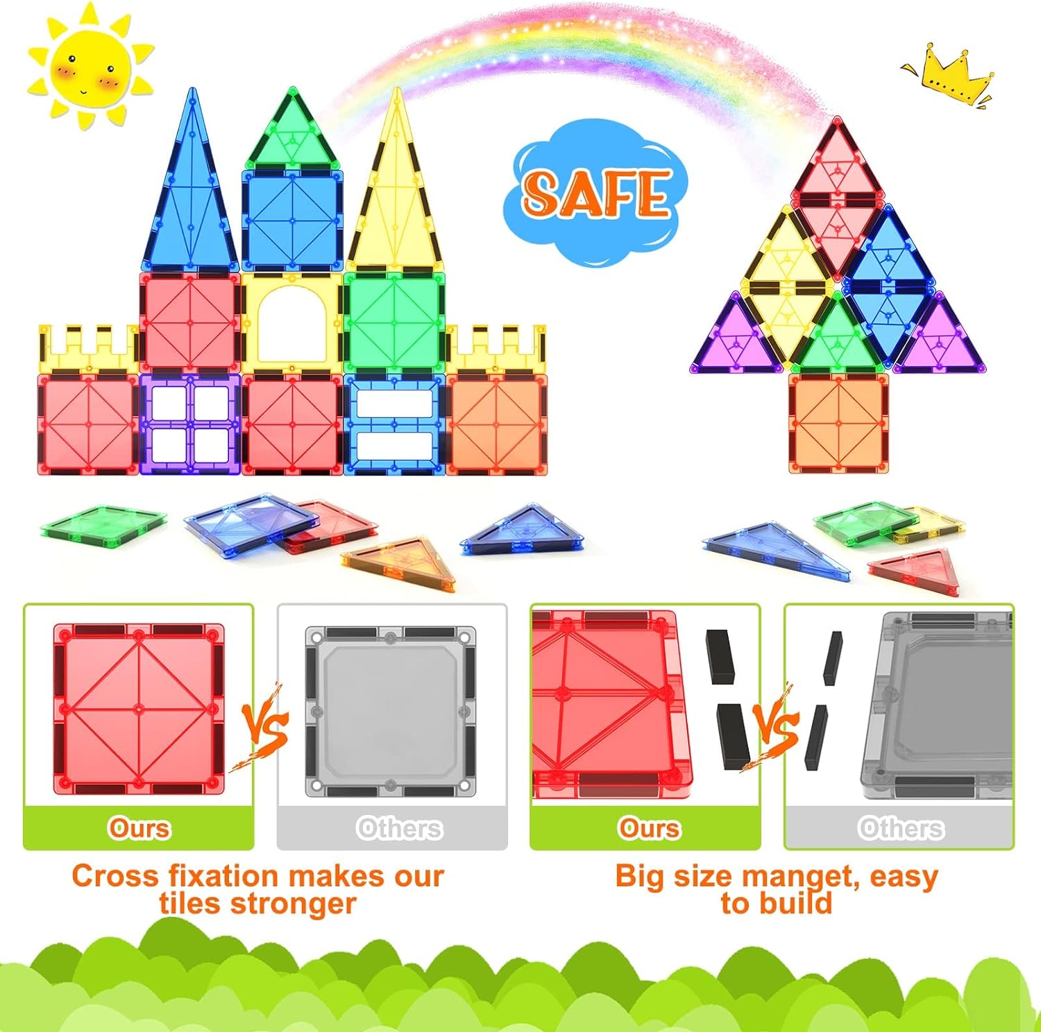 Magnetic Tiles Kids Toys STEM Magnet Toys for Toddler Magnetic Blocks Building Toys Preschool Learning Sensory Montessori Toys for 3+ Year Old Boys and Girls, Safe Creativity Toddler Kids Toys - Image 2