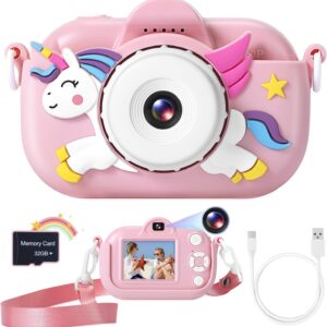 Kids Camera Toys for Girls Age 3-8, ZUODUN Kids Digital Camera Toddler Camera for 3 4 5 6 7 8 Years Old Birthday Gifts, 1080P Video Camera with Cute Protective Cover & 32GB SD Card