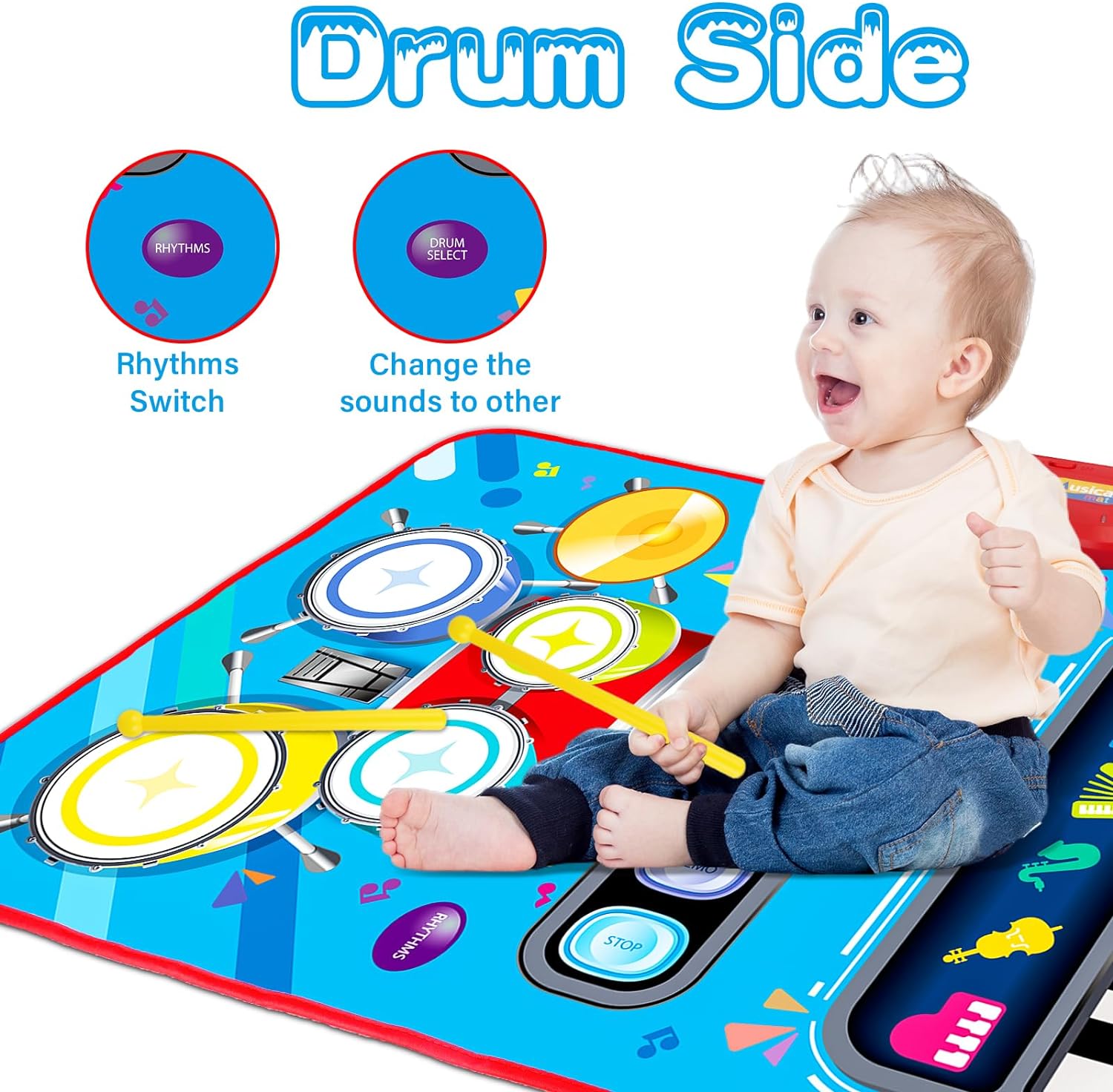Baby Toys for 1 Year Old: Baby Musical Mat Toddler Toys Age 1-2 - 2 in 1 Piano Drum Babies Play Mat - Infant Music Toy 12-18 Months Babies Birthday Valentines Gifts for 1 2 3 Year Old Boys Girls - Image 3