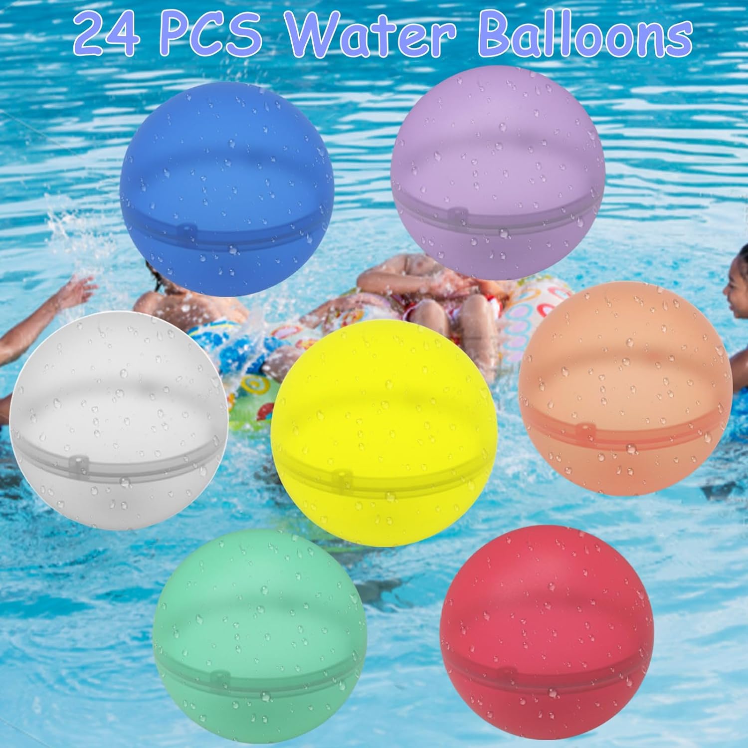 24 Pcs Water Balloons, Reusable Water Balloons,Water Balls for Kids, Soft Silicone Water Balloons Quick Fill, Kids Adults Water Games Outside Summer Fun Party - Image 2