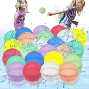 24 Pcs Water Balloons, Reusable Water Balloons,Water Balls for Kids, Soft Silicone Water Balloons Quick Fill, Kids Adults Water Games Outside Summer Fun Party