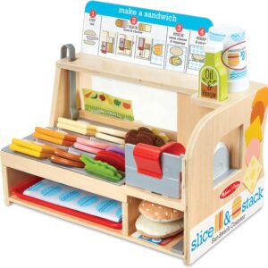 Melissa & Doug Wooden Slice & Stack Sandwich Counter with Deli Slicer – 56-Piece Pretend Play Wooden Food Toys, Kitchen Food Set For Toddlers And Kids Ages 3+