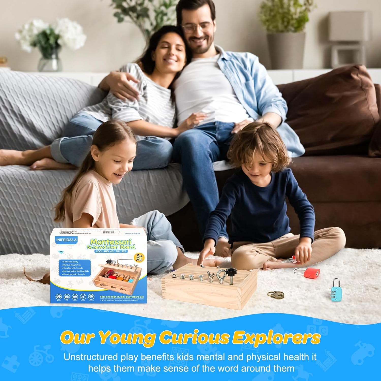 INIFEIDALA Montessori Screwdriver Board Set-Lock and Key Toy,Montessori Toys for 3 4 5 Year Old,Real Tools for Kids Preschool Learning Sensory Toys,Fine Motor Skills,STEM Toys - Image 6