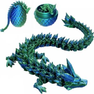 3D Printed Dragon in Egg, Dragon Eggs with Dragon Inside for Boys Kids Home Decor,Executive Articulated Crystal Dragon Fidget Desk Toys (Green)