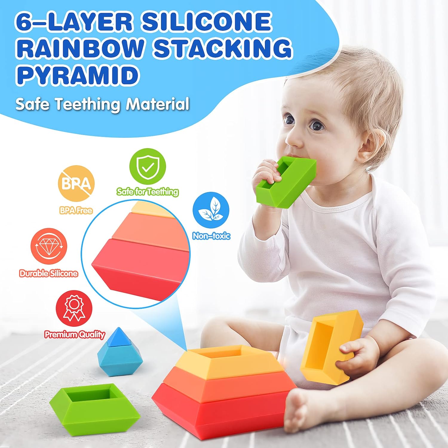 4 in 1 Montessori Toys for Babies, Baby Toys 6 to 12 Months, Stacking Building Blocks & Pull String Baby Teething Toys 3-6-9-12 M+,Toddler Sensory Toys Ages 1-2, Toddler Learning Toys - Image 3
