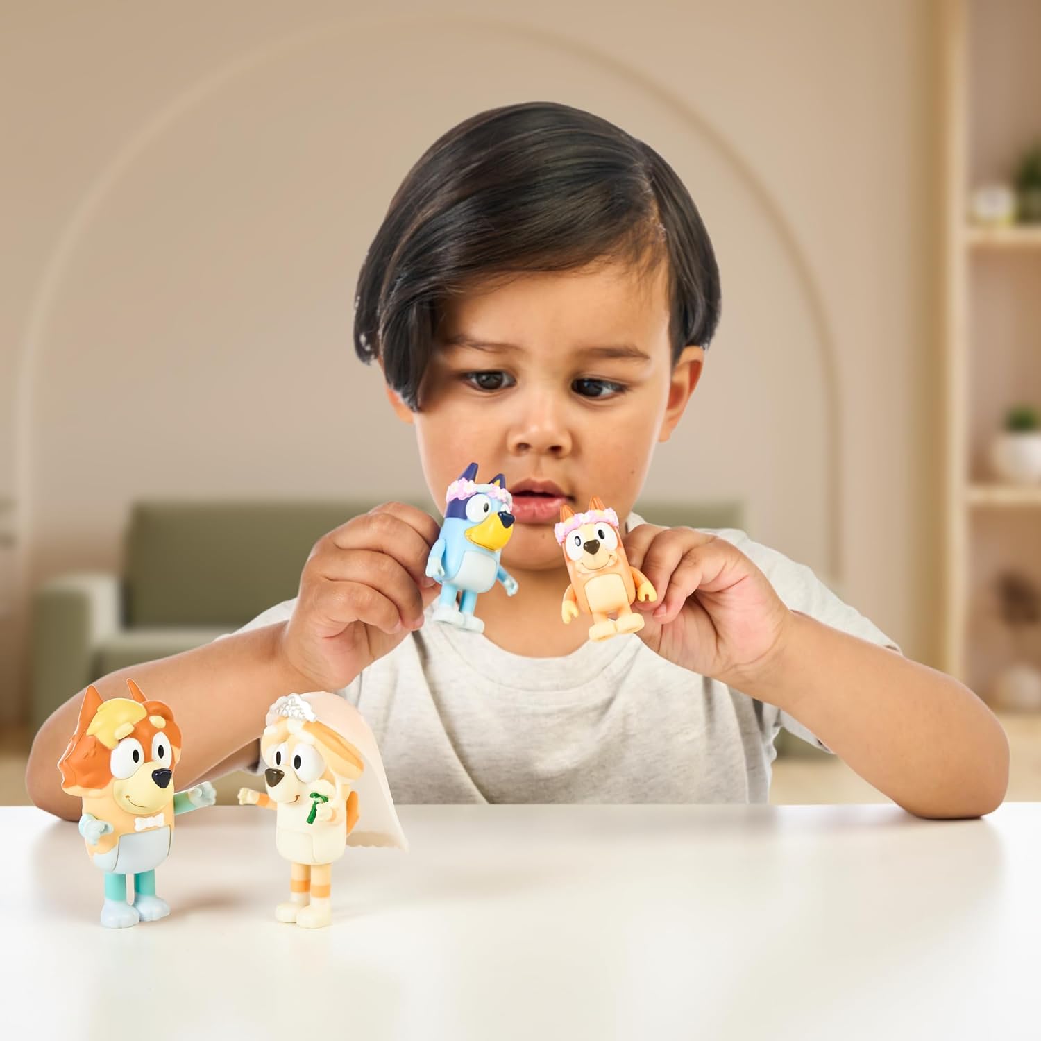 BLUEY Figure 4-Pack Wedding Time, Re-Enact Uncle Rad and Frisky's Wedding Day and Bingo Flower Girl Figures - Image 4