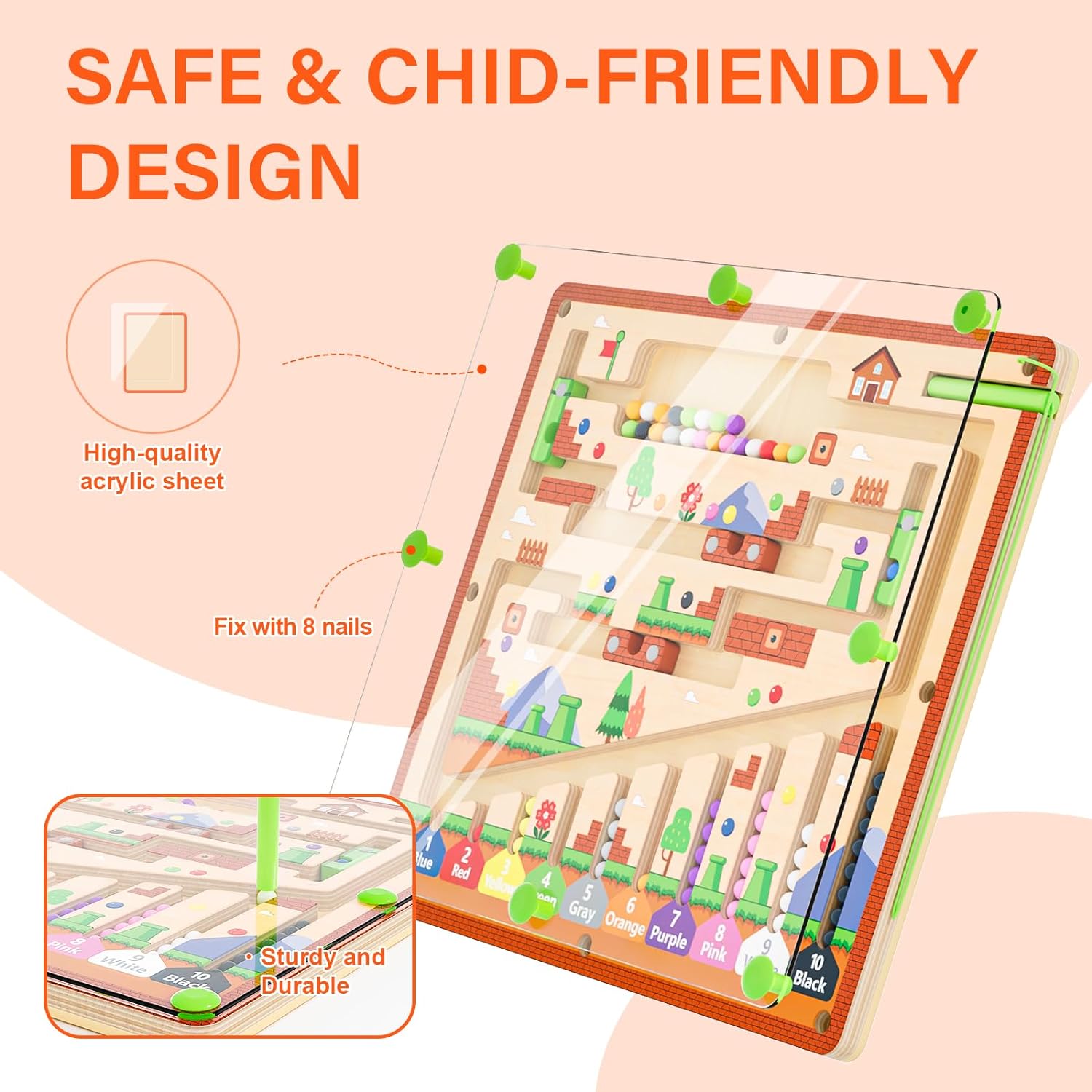 Magnetic Color and Number Maze, Montessori Toys for 3+ Year Old, Wooden Puzzle Activity Board, Ideal Gift Toys for Toddlers and Kids Boys Girls Preschoolers 3 4 5 Years Old - Image 2