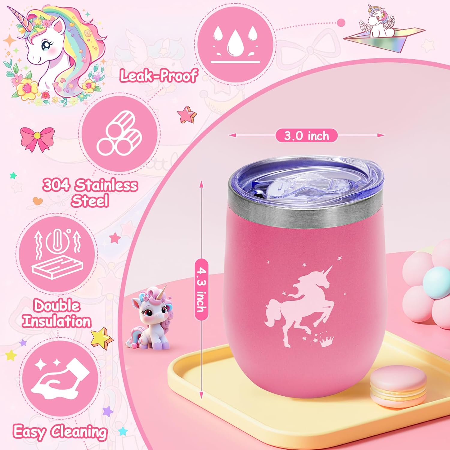 Petrichor Unicorns Gifts for Girls Kids Toys 6 7 8 9 10 Years Old with Star Light Up Pillow Stationery Plush Diary Headband Eye Mask Mirror Water Bottle Teen Girl Gifts for Birthday Unicorn Toy Set - Image 4