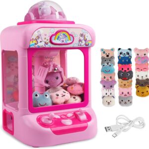 TingingYuli Claw Machine for Kids,Unicorn Mini Vending Machines Candy Grabber Prize Dispenser Pink Toys for Girls,Electronic Arcade Game with 20 Mini Plush Toys for Christmas Birthday Gifts