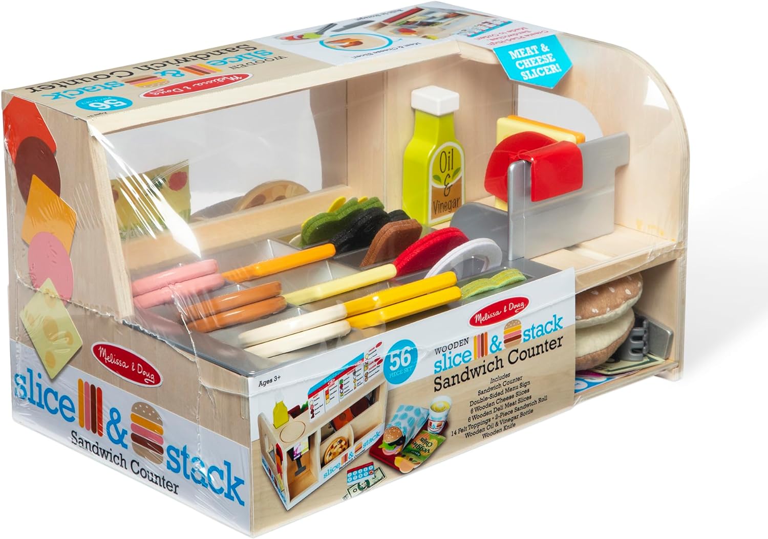 Melissa & Doug Wooden Slice & Stack Sandwich Counter with Deli Slicer – 56-Piece Pretend Play Wooden Food Toys, Kitchen Food Set For Toddlers And Kids Ages 3+ - Image 3