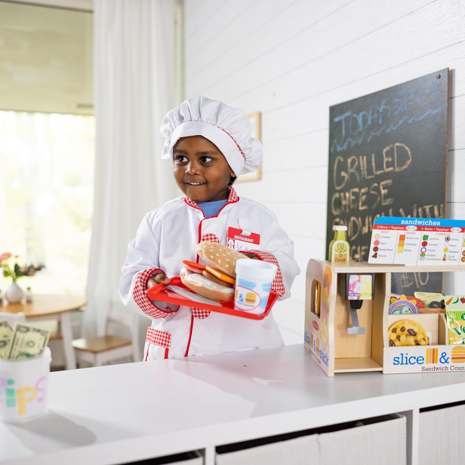 Melissa & Doug Wooden Slice & Stack Sandwich Counter with Deli Slicer – 56-Piece Pretend Play Wooden Food Toys, Kitchen Food Set For Toddlers And Kids Ages 3+ - Image 2