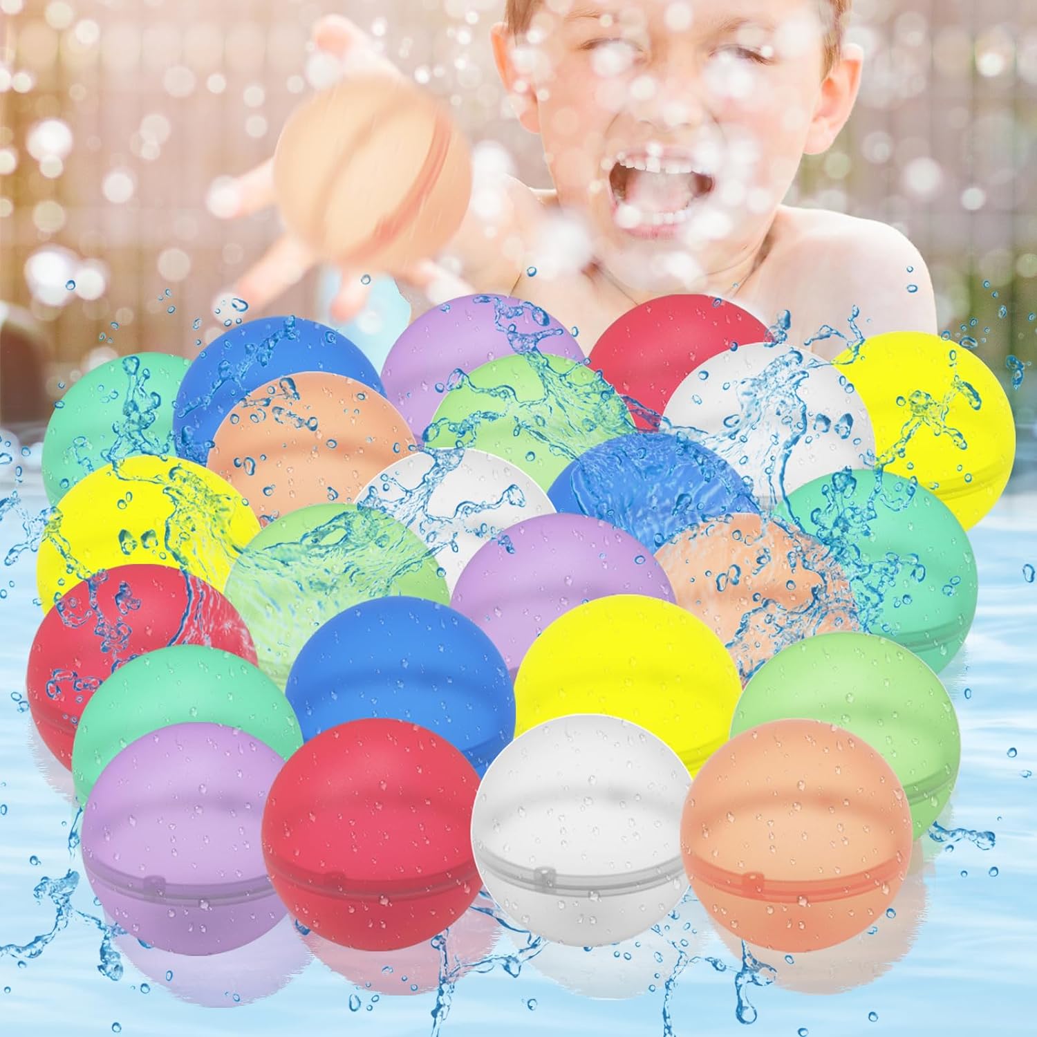 24 Pcs Water Balloons, Reusable Water Balloons,Water Balls for Kids, Soft Silicone Water Balloons Quick Fill, Kids Adults Water Games Outside Summer Fun Party - Image 5