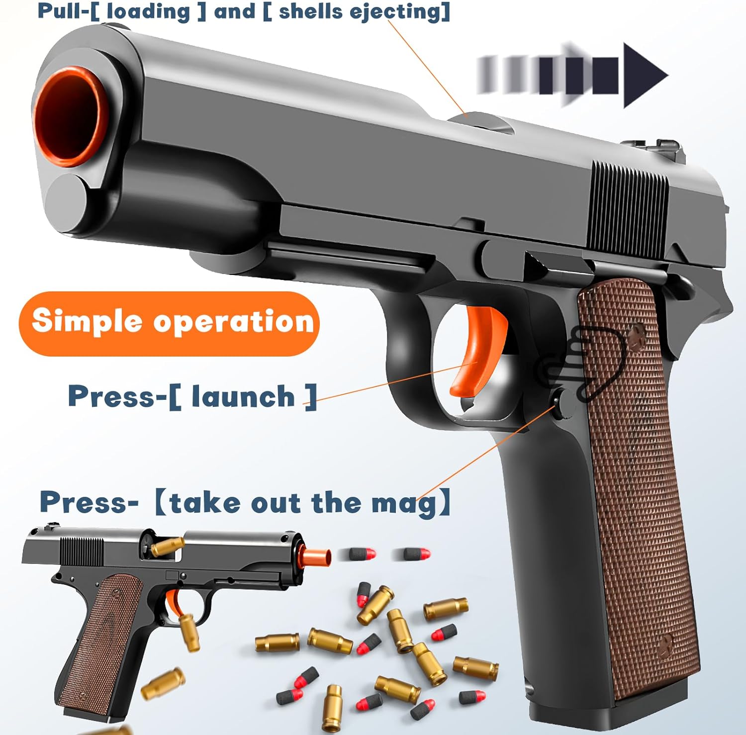 Soft Bullet Foam Shell ejecting Blasters Pellet Ball Pistol Realistic Toy Dart Hand Gun Cool Stuff That Look Real Fake Model Stress Shot for Age Year Old Boy Teen Teenager Gift Idea - Image 4