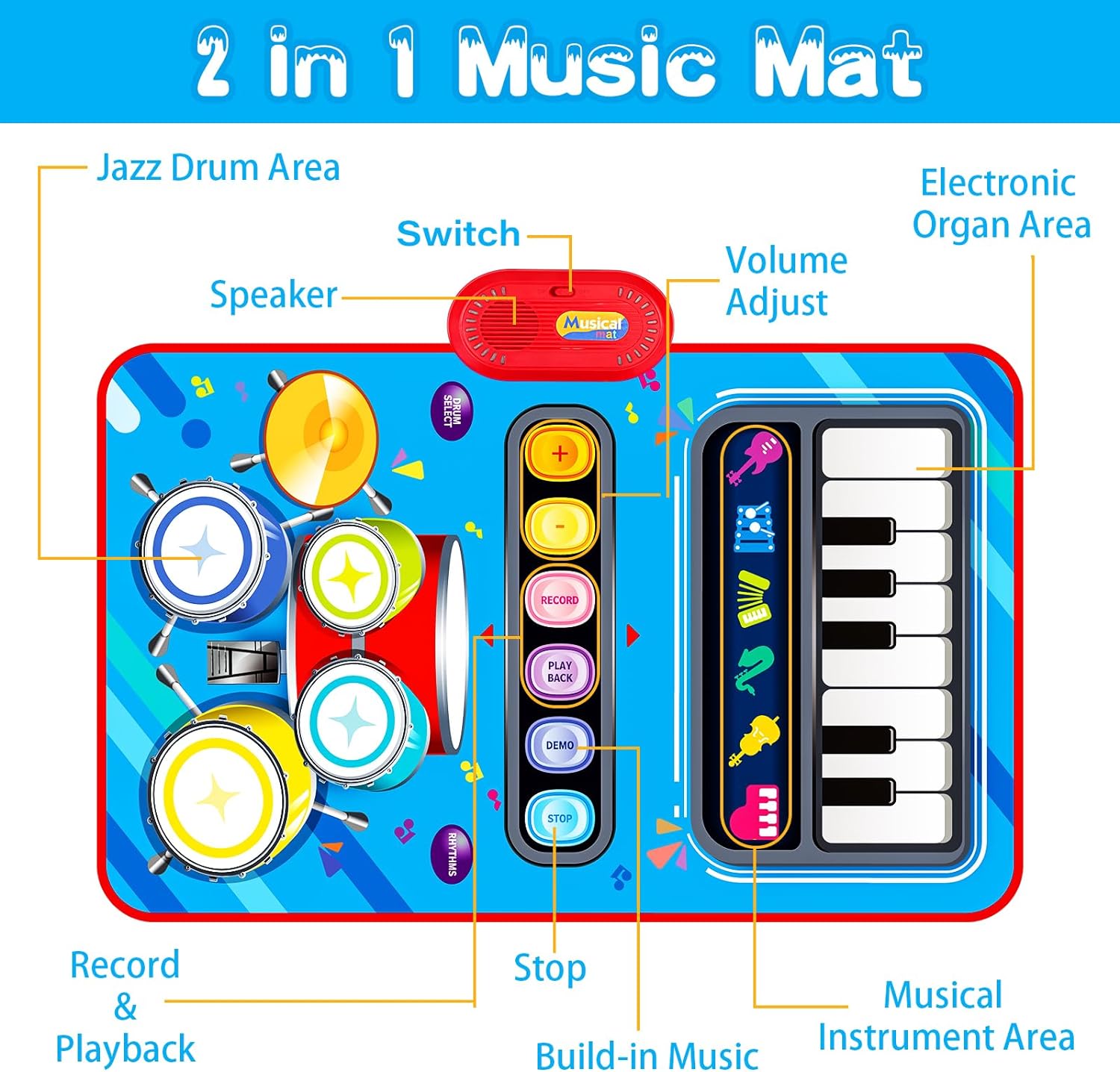 Baby Toys for 1 Year Old: Baby Musical Mat Toddler Toys Age 1-2 - 2 in 1 Piano Drum Babies Play Mat - Infant Music Toy 12-18 Months Babies Birthday Valentines Gifts for 1 2 3 Year Old Boys Girls - Image 5