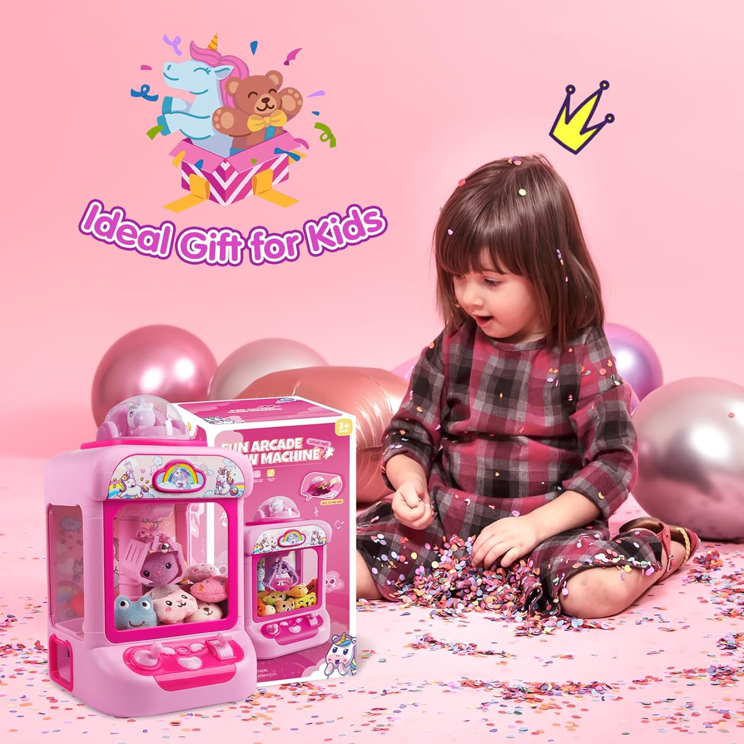 TingingYuli Claw Machine for Kids,Unicorn Mini Vending Machines Candy Grabber Prize Dispenser Pink Toys for Girls,Electronic Arcade Game with 20 Mini Plush Toys for Christmas Birthday Gifts - Image 7