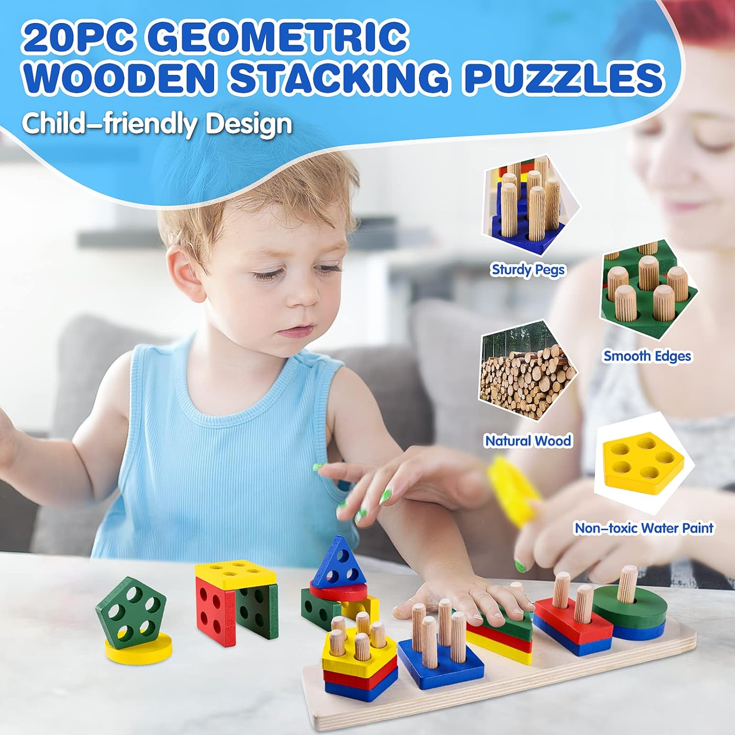 4 in 1 Montessori Toys for Babies, Baby Toys 6 to 12 Months, Stacking Building Blocks & Pull String Baby Teething Toys 3-6-9-12 M+,Toddler Sensory Toys Ages 1-2, Toddler Learning Toys - Image 2