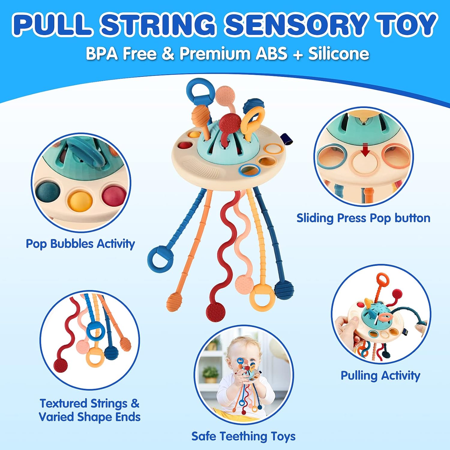 4 in 1 Montessori Toys for Babies, Baby Toys 6 to 12 Months, Stacking Building Blocks & Pull String Baby Teething Toys 3-6-9-12 M+,Toddler Sensory Toys Ages 1-2, Toddler Learning Toys - Image 5