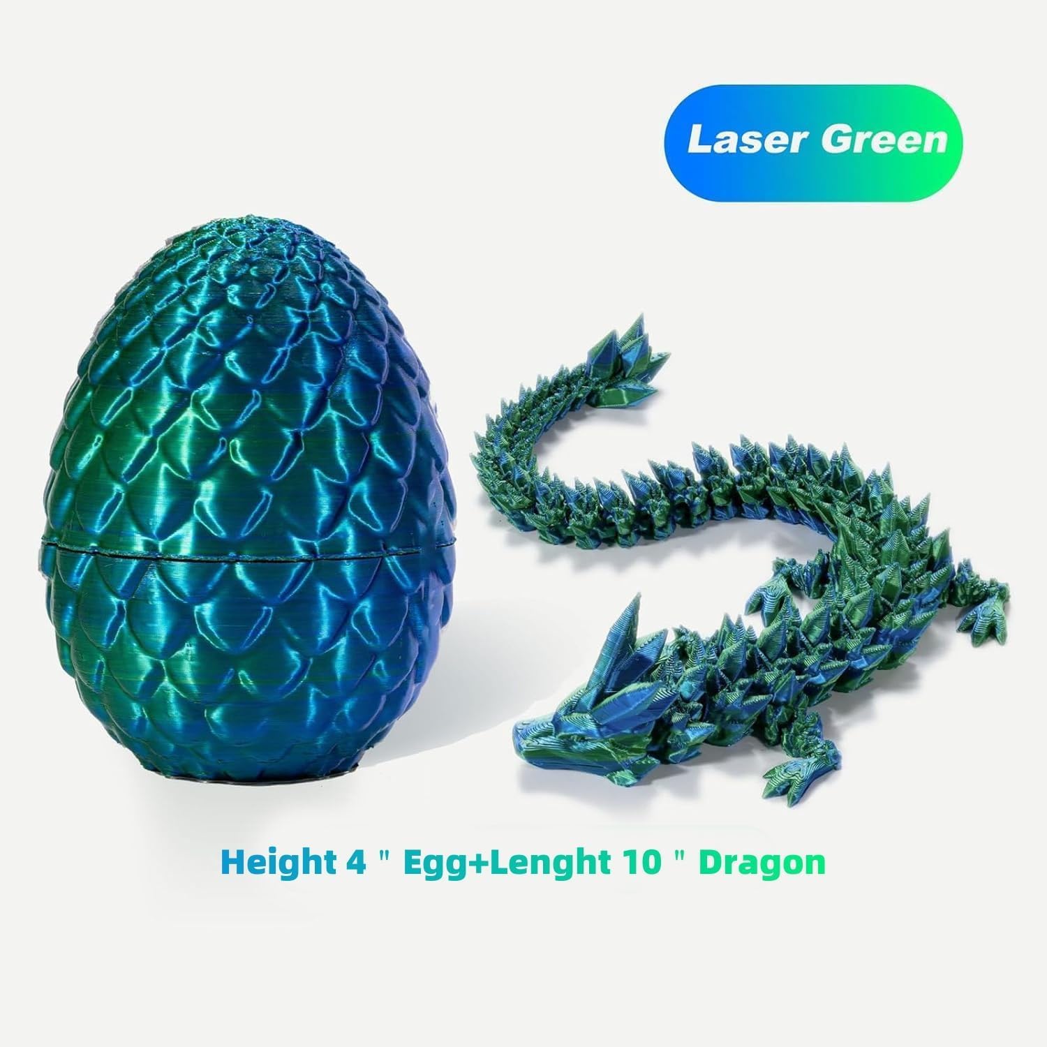 3D Printed Dragon in Egg, Dragon Eggs with Dragon Inside for Boys Kids Home Decor,Executive Articulated Crystal Dragon Fidget Desk Toys (Green) - Image 3