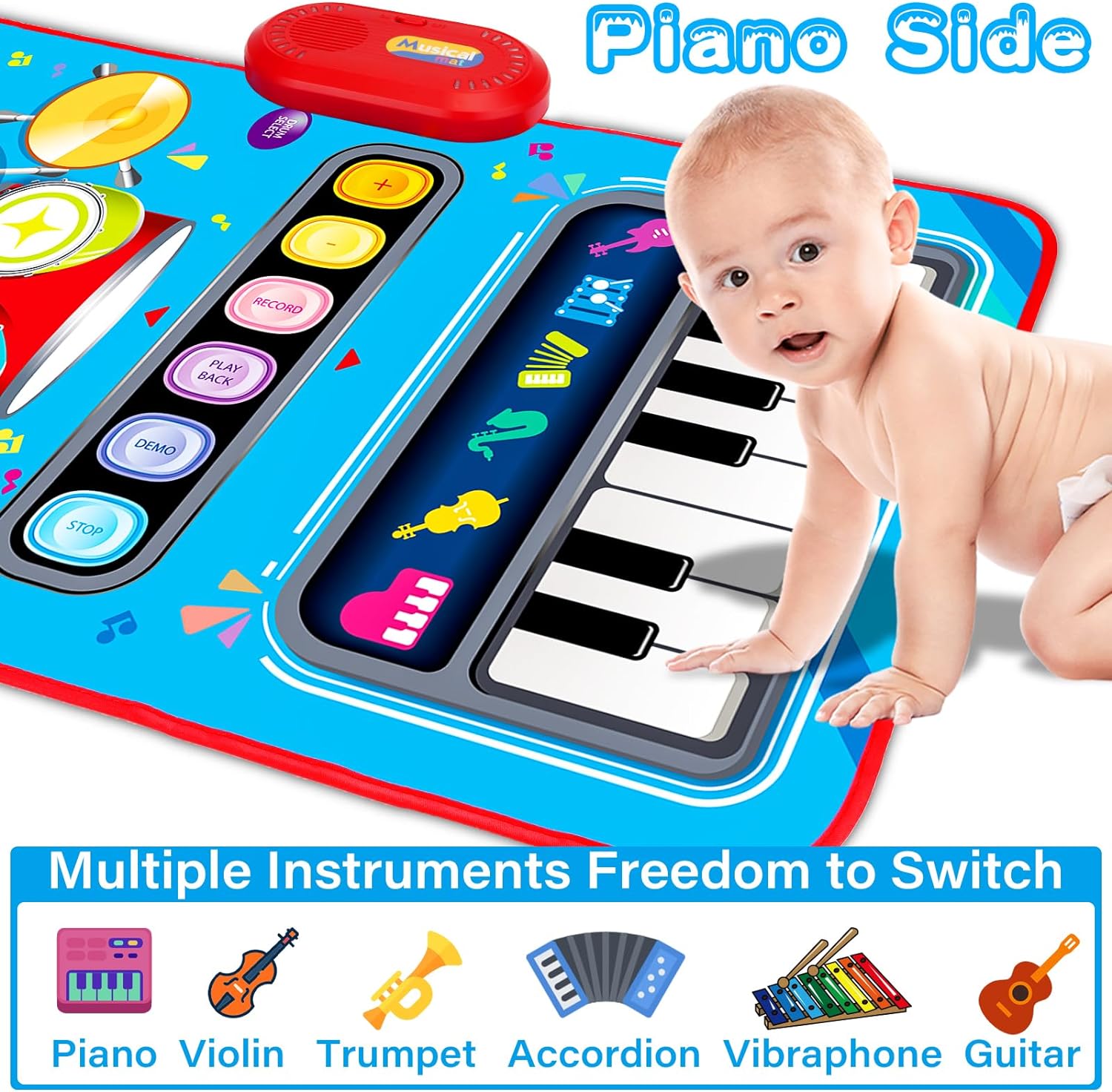 Baby Toys for 1 Year Old: Baby Musical Mat Toddler Toys Age 1-2 - 2 in 1 Piano Drum Babies Play Mat - Infant Music Toy 12-18 Months Babies Birthday Valentines Gifts for 1 2 3 Year Old Boys Girls - Image 2