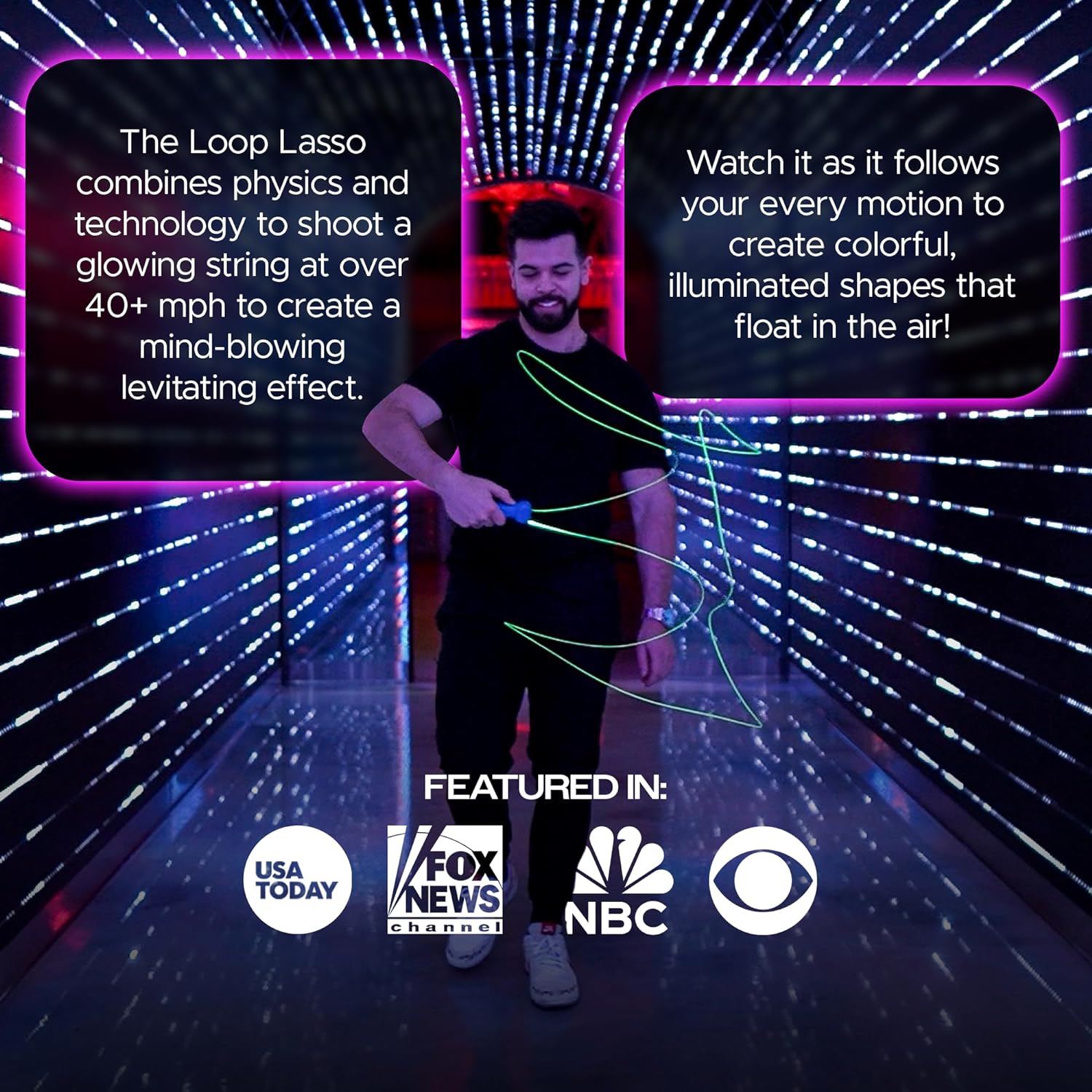 Loop Lasso® Nano - The Original Glow-in-The-Dark String Shooter Toy - Built-in UV Blacklight - Safe Fun Adult & Kids Rope Launcher Gift - Viral Fidget Toy Gadget - Music Festival Rave Dance Accessory - Image 2