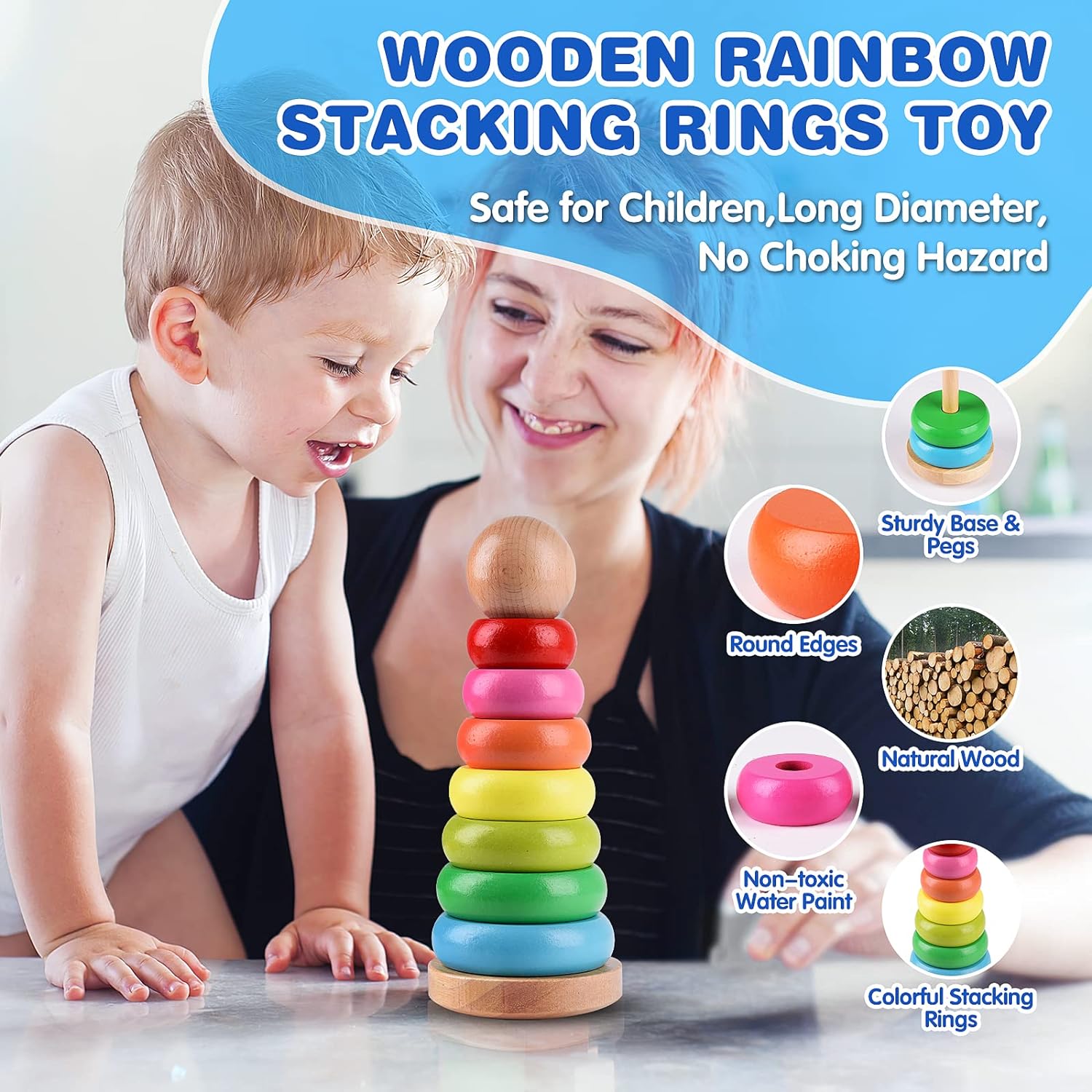 4 in 1 Montessori Toys for Babies, Baby Toys 6 to 12 Months, Stacking Building Blocks & Pull String Baby Teething Toys 3-6-9-12 M+,Toddler Sensory Toys Ages 1-2, Toddler Learning Toys - Image 4