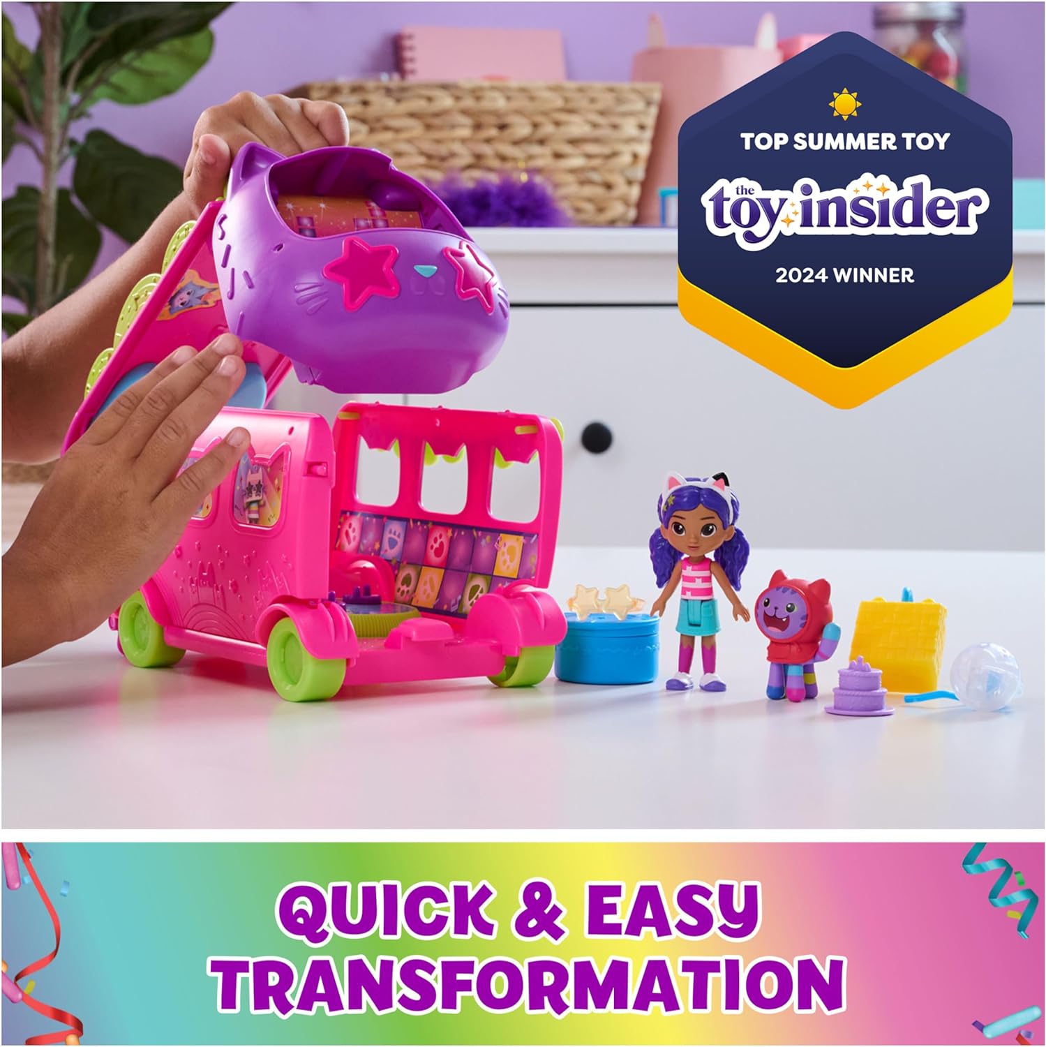 Gabby's Dollhouse Celebration Party Bus, Transforming Playset with Gabby & DJ Catnip Toy Figures & Dollhouse Accessories, Kids Toys for Ages 3 and Up - Image 2
