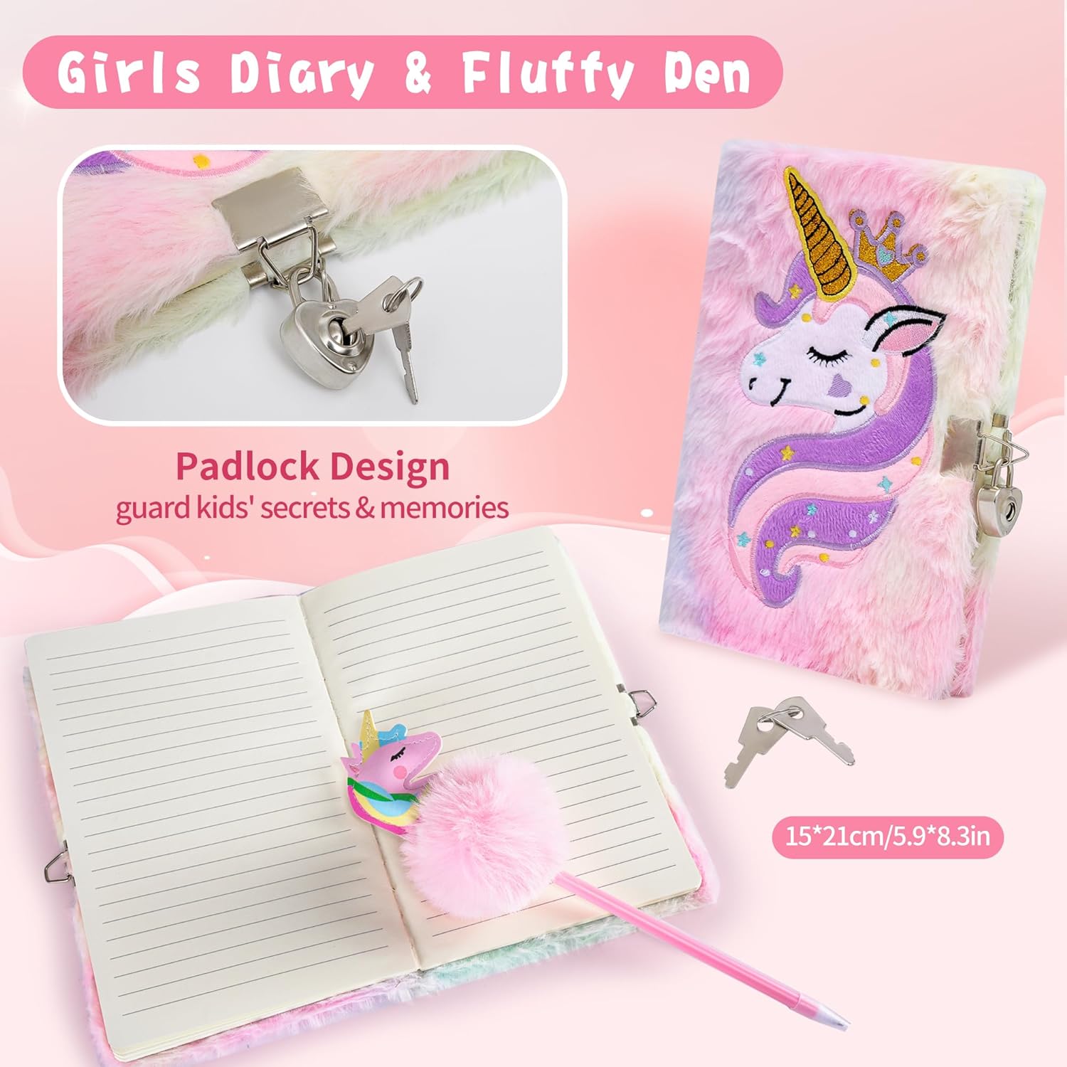 Unicorns Gifts for Girls, Kids Unicorn Toy Set with Light Up Star Pillow Water Bottle Plush Diary Birthday for Little Girls Age 4 5 6 7 8 9 10 - Image 6