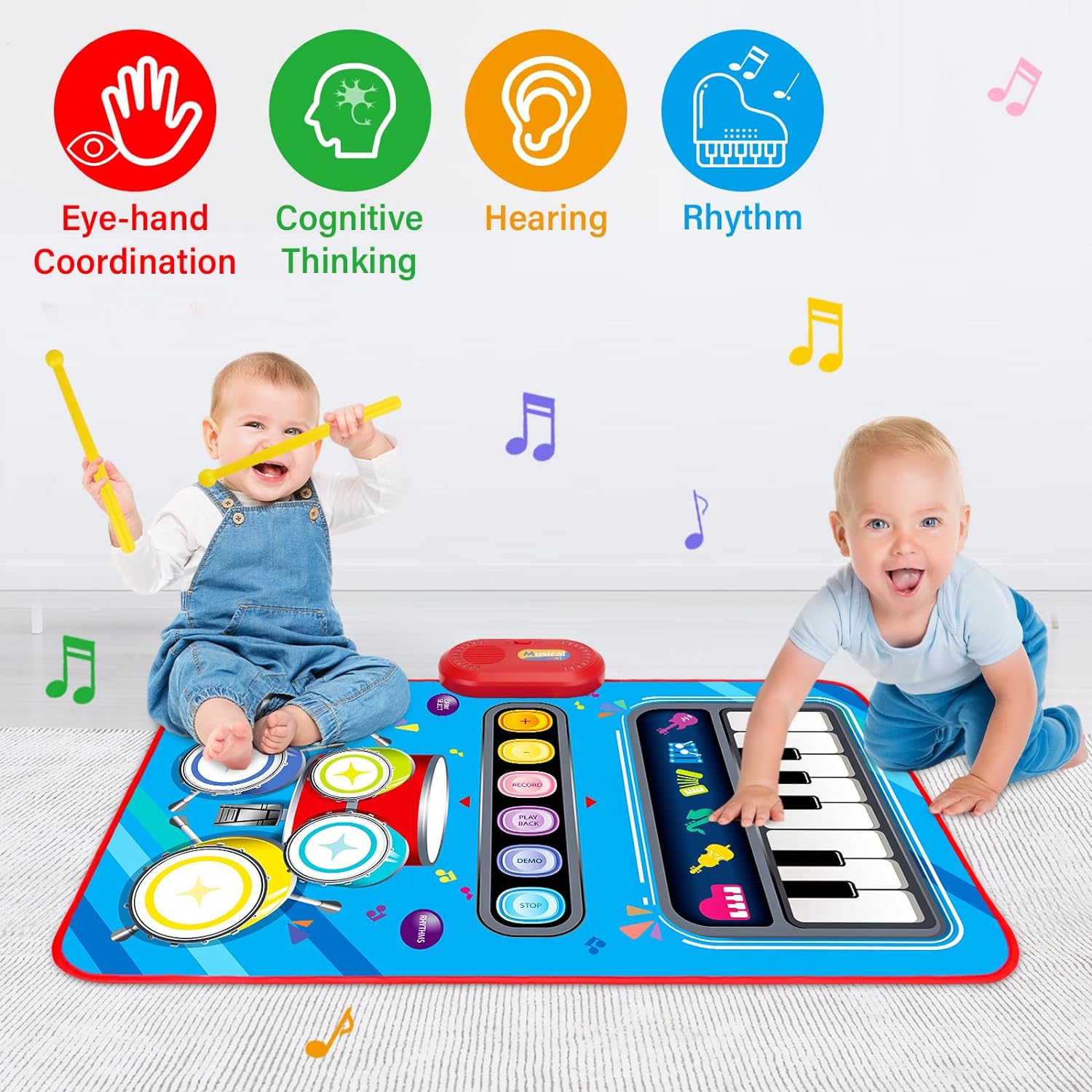 Baby Toys for 1 Year Old: Baby Musical Mat Toddler Toys Age 1-2 - 2 in 1 Piano Drum Babies Play Mat - Infant Music Toy 12-18 Months Babies Birthday Valentines Gifts for 1 2 3 Year Old Boys Girls - Image 6