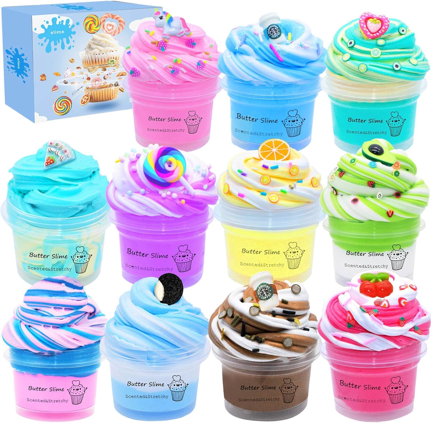 Ktowepua Butter Slime Kit Two-Toned 11 Packed Fidget Toy, Educational Slime Toys, Birthday Gifts Prize Party Favors for Girl Boys Kids 6 7 8 9 10 11 12 - Image 7