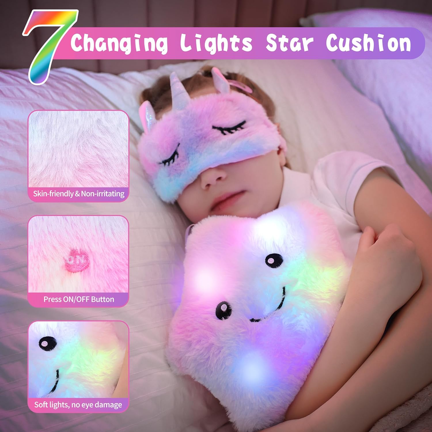 Unicorns Gifts for Girls, Kids Unicorn Toy Set with Light Up Star Pillow Water Bottle Plush Diary Birthday for Little Girls Age 4 5 6 7 8 9 10 - Image 3