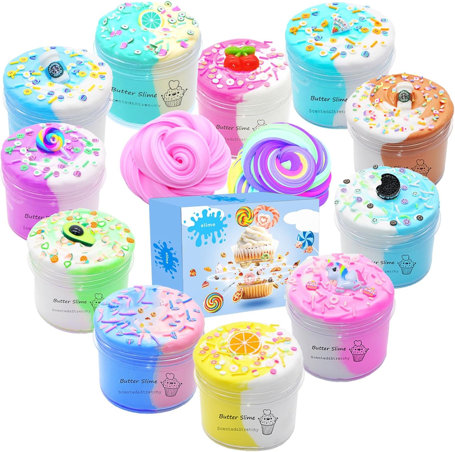 Ktowepua Butter Slime Kit Two-Toned 11 Packed Fidget Toy, Educational Slime Toys, Birthday Gifts Prize Party Favors for Girl Boys Kids 6 7 8 9 10 11 12