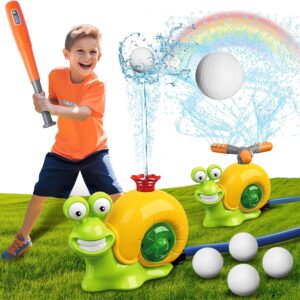 Water Sprinkler Baseball Kids Outdoor Play Toys, 2 in 1 Snail Summer Water Outside Toys with 2 Sprinkler Heads, 360° Roating Spray Water Baseball for Boys Girls Summer Backyard Lawn Pool Party Fun
