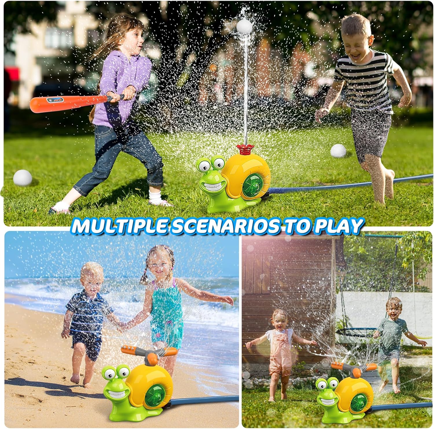 Water Sprinkler Baseball Kids Outdoor Play Toys, 2 in 1 Snail Summer Water Outside Toys with 2 Sprinkler Heads, 360° Roating Spray Water Baseball for Boys Girls Summer Backyard Lawn Pool Party Fun - Image 5